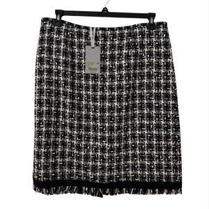 Preston & York‎ Kelly Wool Blend Metallic Tweed Fringe High Rise Pencil Skirt 14